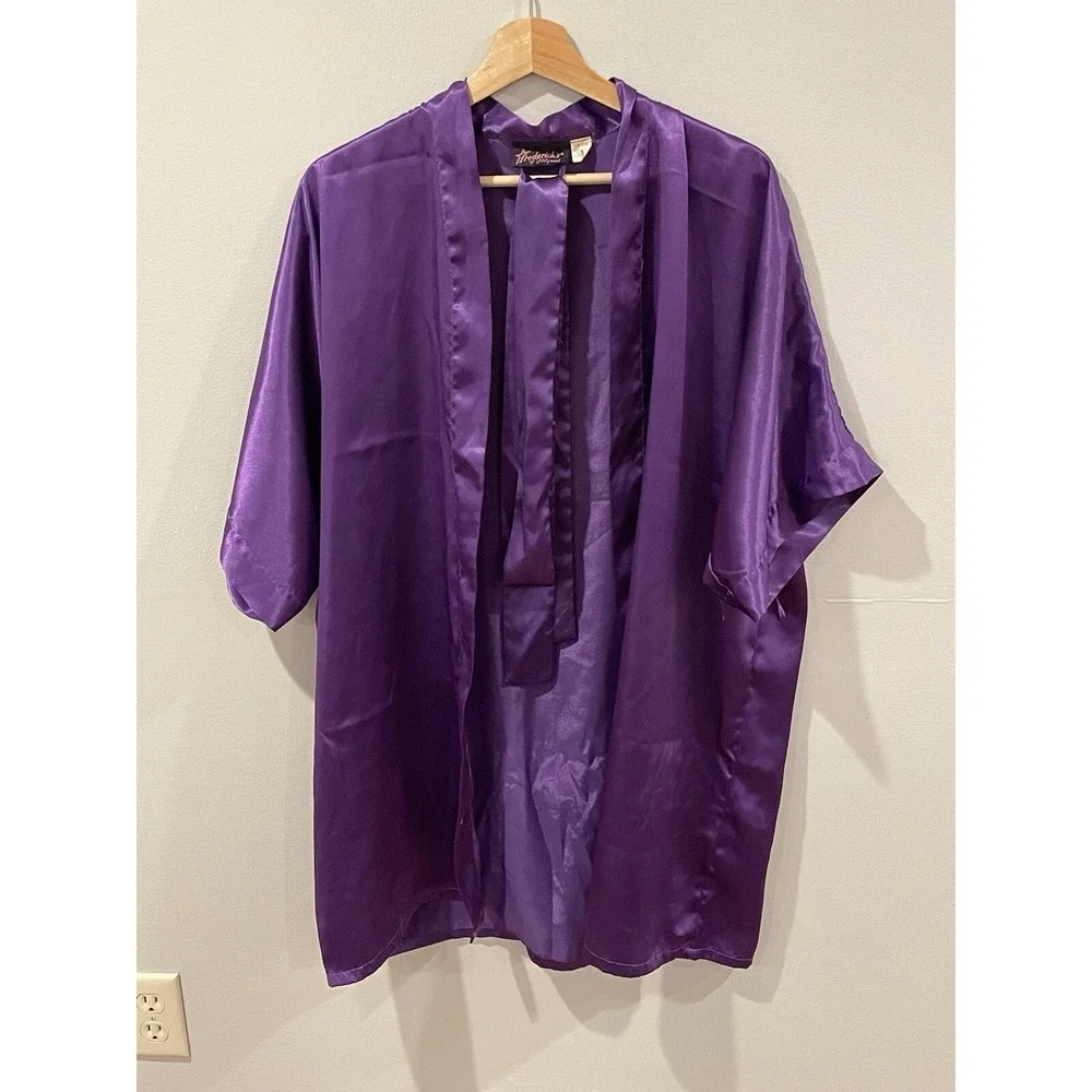 VTG Y2K Fredricks of Hollywood Satin Short Robe‎ Women's Small Purple Lingerie